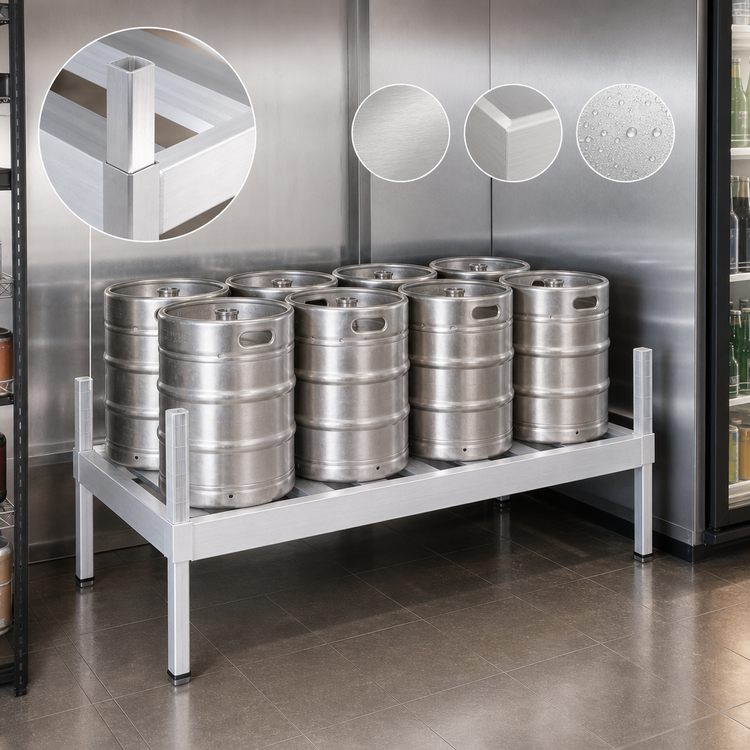 Product image #4 for Commercial Aluminum Keg Shelf, 72 Inches Wide x 34 Inches Deep, 8-10 Keg Capacity