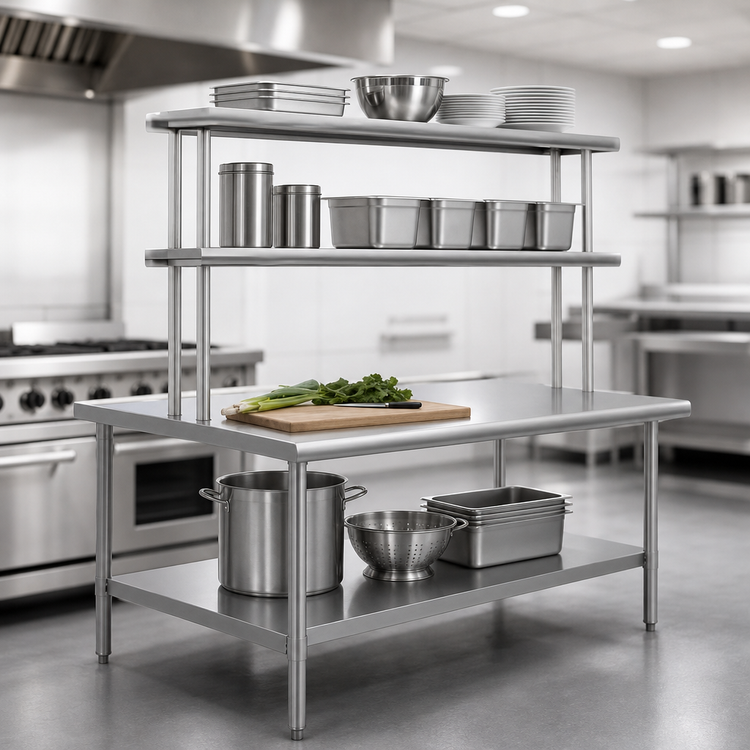 Product image #3 for Eagle Group SB Series 60-Inch x 30-Inch Stainless Steel Work Table with Flex-Master Overshelf Kit and Adjustable Undershelf