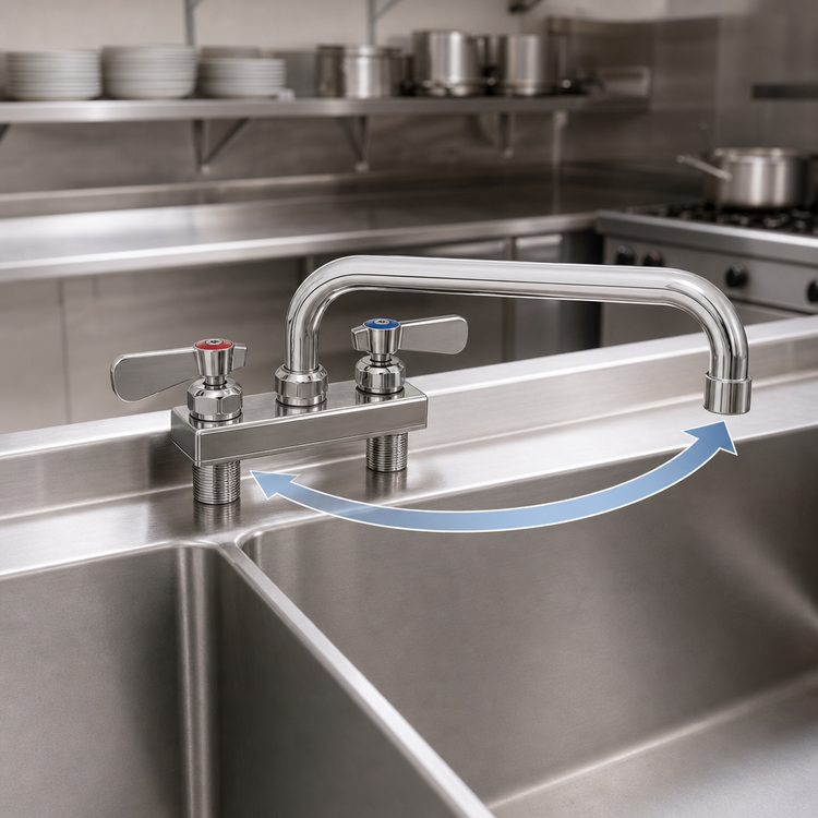 Product image #3 for BK Resources Evolution Series Commercial 4-Inch Center Deck Mount Stainless Steel Faucet with 8-Inch Swing Spout