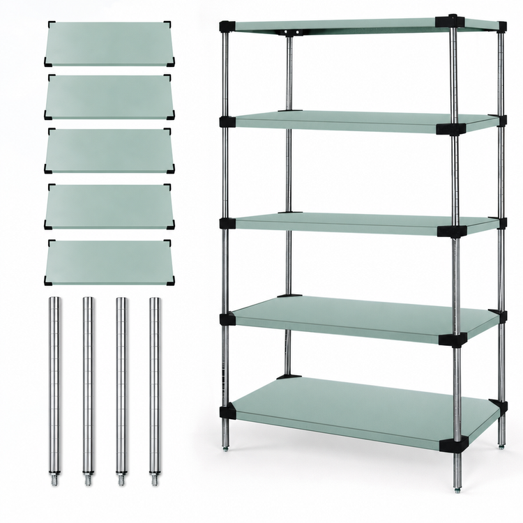 Product image #3 for Quantum 304 Stainless Steel 5-Shelf Solid Shelving Starter Kit, 48 x 14 x 86 Inches