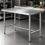 Thumbnail image #3 for Klinger's Trading HBST2448 48 x 24 x 38 Inch 18/430 Stainless Steel Work Table with 2-Inch Rear Up-Turn and Open H-Base