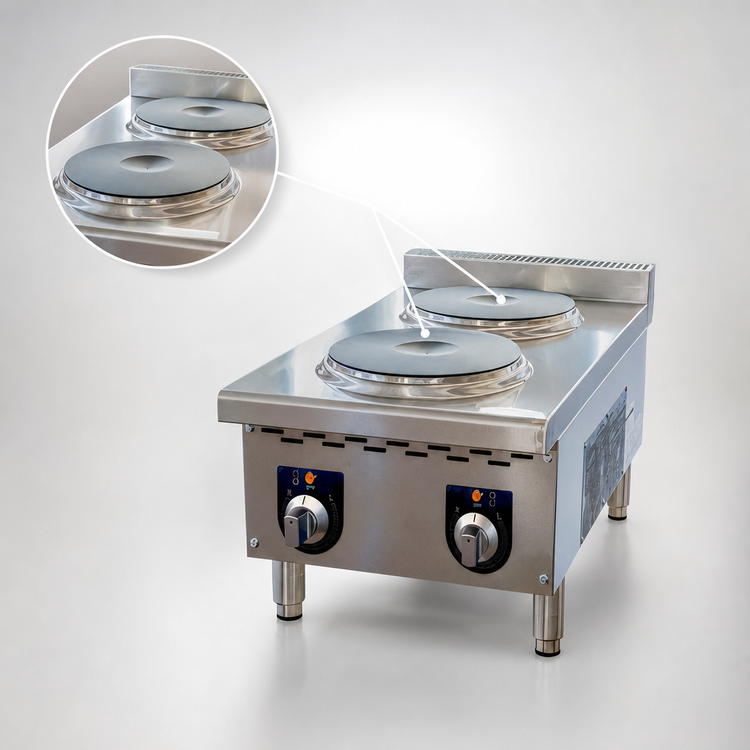 Product image #3 for Omcan Countertop Electric Hot Plate, 15-Inch, 2-Burner Solid Top, 208V