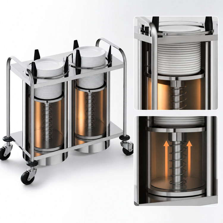 Product image #3 for Atlas Metal MOPD2H-5 2-Stack Heated Mobile Open Plate Dispenser for 5-Inch Plates