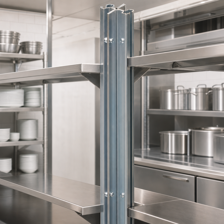 Product image #3 for Back-To-Back Floor-To-Ceiling Aluminum Cantilever Shelving Upright, 120 Inch