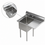 Thumbnail image #3 for Sapphire Manufacturing SMS-1818R 1-Compartment 304 Stainless Steel Sink, 18 x 18 x 14 in. Bowl, Right Drainboard, Galvanized Legs