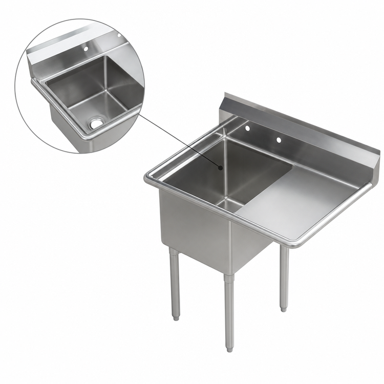 Product image #3 for Sapphire Manufacturing SMS-1818R 1-Compartment Stainless Steel Sink with Right Drainboard, 38-1/2 in. W