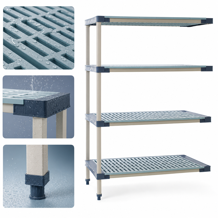 Product image #3 for MetroMax 4 All-Polymer Add-On Shelving Unit, 42W x 21D x 63H, 4 Shelves