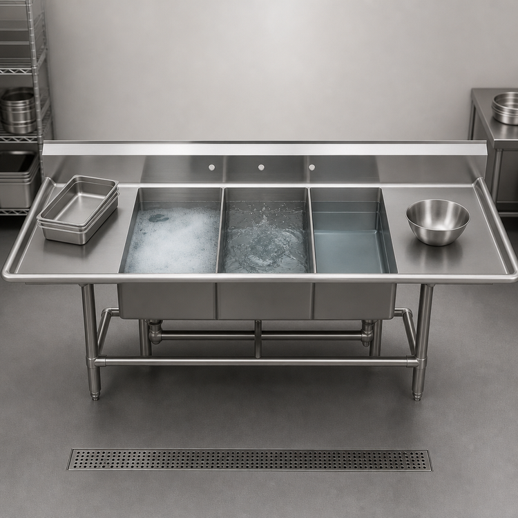 Product image #3 for John Boos Pro-Bowl 3-Compartment Stainless Steel Platter Sink with Dual 24-Inch Drainboards