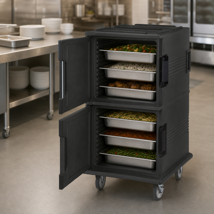Product image #4 for Cambro Ultra Camcart® Double-Compartment Front-Loading Insulated Food Pan Carrier, 120 Qt., Black