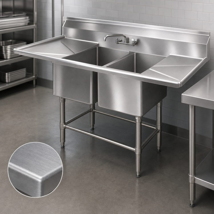 Product image #3 for Spec-Master Coved Corner Two-Compartment Stainless Steel Sink with 18-Inch Left Drainboard