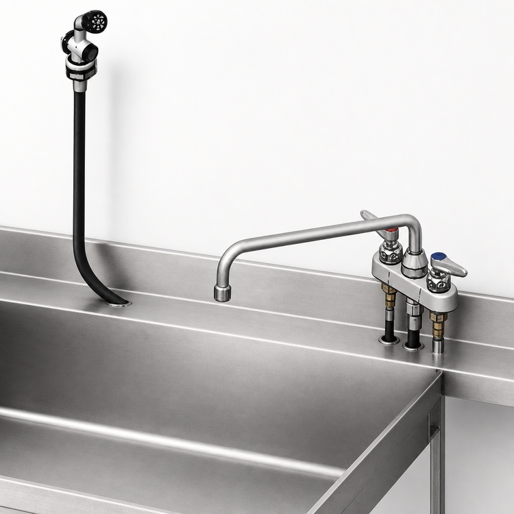 Product image #3 for T&S Brass B-1171-01 4-Inch Centers Deck-Mount Workboard Mixing Faucet with 16-Inch Swing Nozzle, Diverter, Hose, and Side Spray