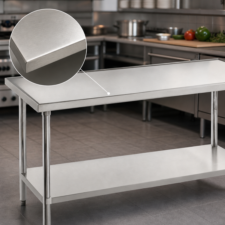 Product image #3 for Advance Tabco 108 Inch x 36 Inch Stainless Steel Work Table with 14-Gauge Top, Countertop Non-Drip Edge and Adjustable Undershelf