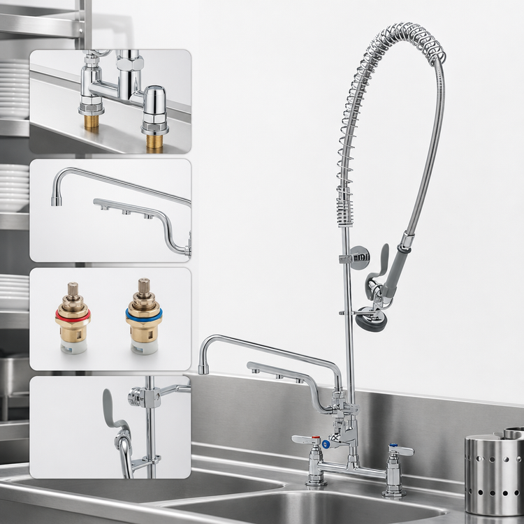 Product image #3 for UltraRinse 8-Inch Deck Mount Pre-Rinse Mixing Faucet with 12-Inch Swing Nozzle and Spray Valve