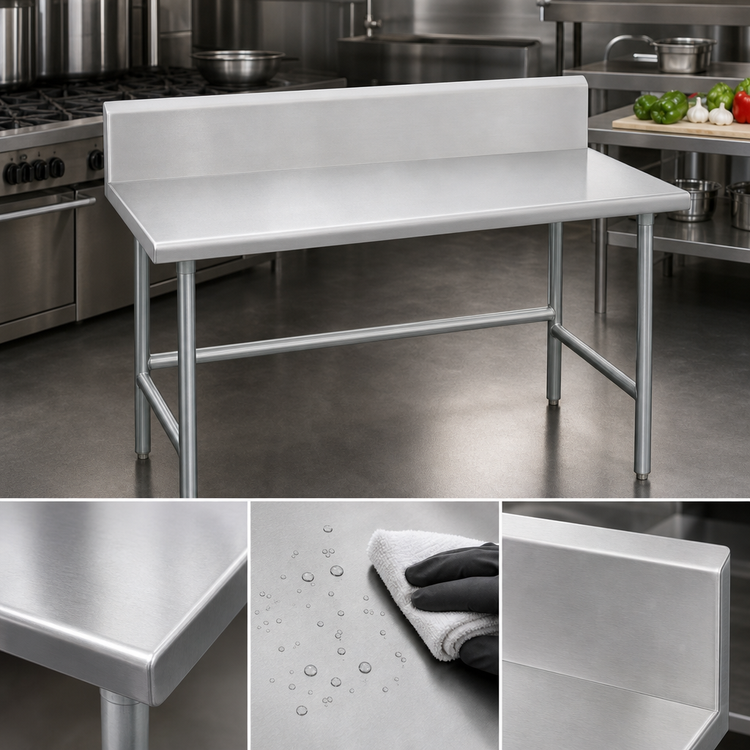 Product image #3 for Advance Tabco 48-Inch x 30-Inch 304 Stainless Steel Work Table with 10-Inch Backsplash and Open Base