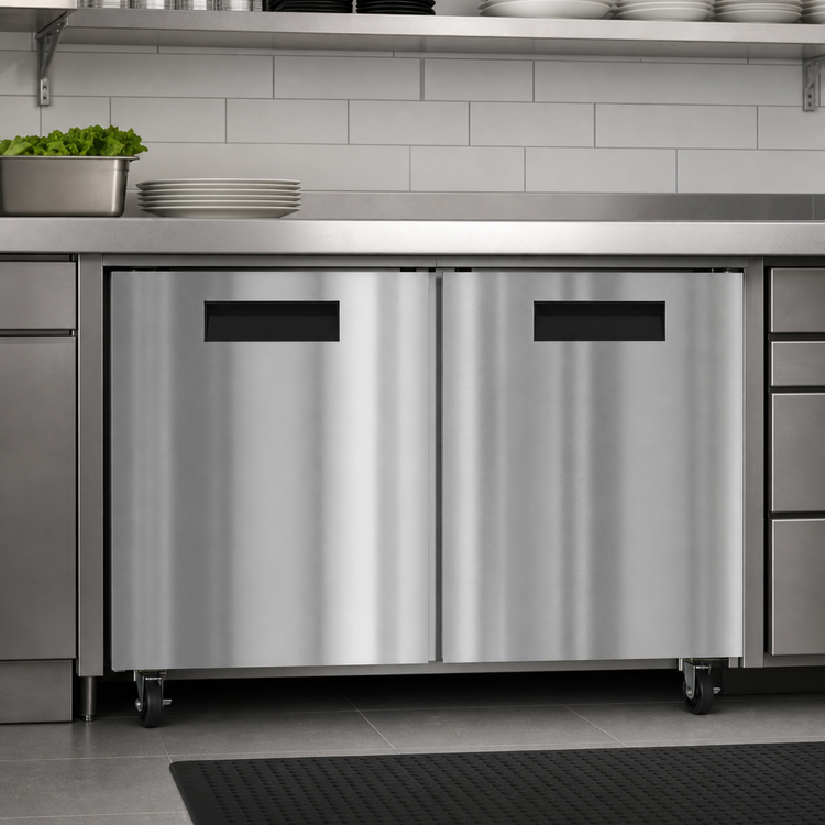 Product image #4 for KoolMore 48-Inch Two-Section Undercounter Reach-In Refrigerator with Solid Stainless Steel Doors