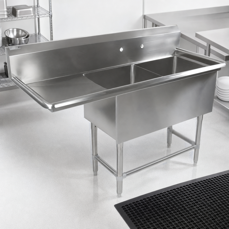 Product image #3 for John Boos Pro-Bowl 2-Compartment Stainless Steel Sink with Left Drainboard and Backsplash, 58-3/16" W x 29-1/2" D x 44-1/16" H