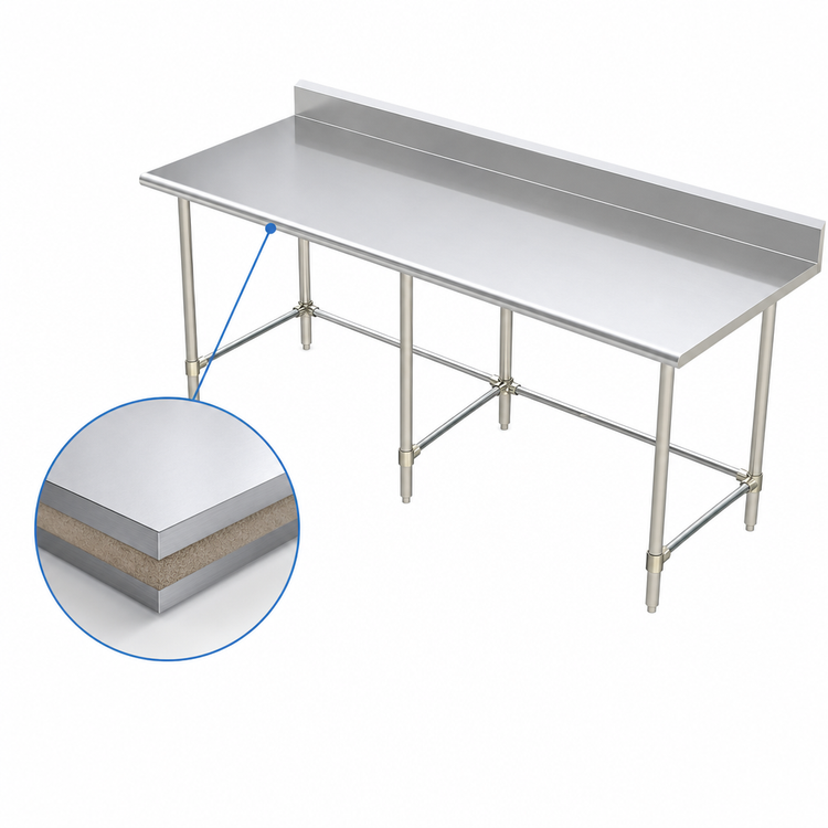 Product image #3 for Sapphire Manufacturing 120-Inch W x 30-Inch D Stainless Steel Work Table with 5-Inch Backsplash and 400-Series Reinforced Top
