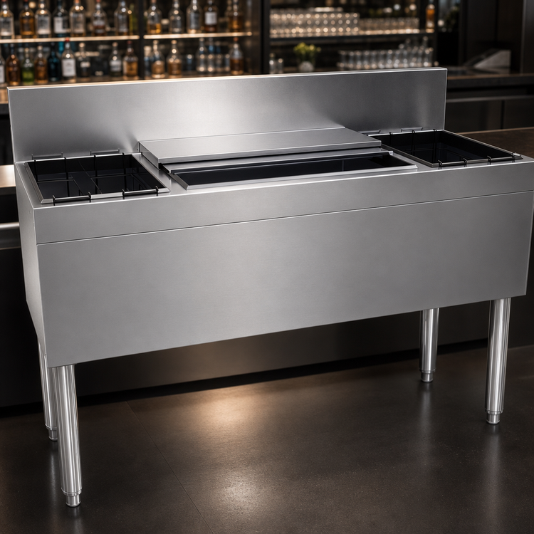 Product image #3 for Glastender CBA-48 48-Inch Underbar Stainless Steel Combo Ice Bin/Cocktail Unit with Dual Bottle Wells and Sliding Covers