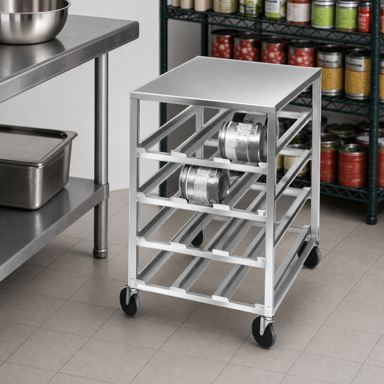 Product image #3 for Half-Size Mobile Aluminum Top Can Rack, 54-Can Capacity for #5 and #10 Cans