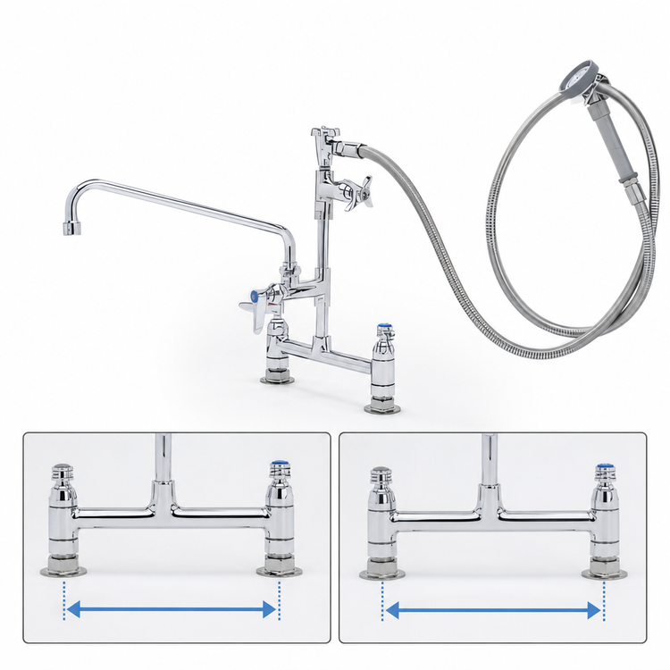 Product image #3 for T&S Brass B-0177 8-Inch Center Deck-Mount Add-On Mixing Faucet with 12-Inch Swing Nozzle and Spray Unit