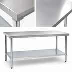 Thumbnail image #3 for Eagle Group Spec-Master T30144EM 144" W x 30" D Stainless Steel Work Table with 14-Gauge 300 Series Top and Adjustable Galvanized Undershelf