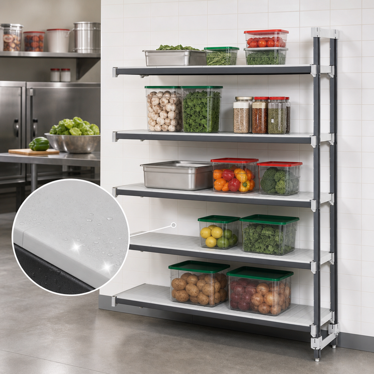 Product image #3 for Cambro Camshelving Elements XTRA 21"W x 36"L x 84"H 5-Tier Solid Stationary Add-On Polymer Shelving Unit, Speckled Gray