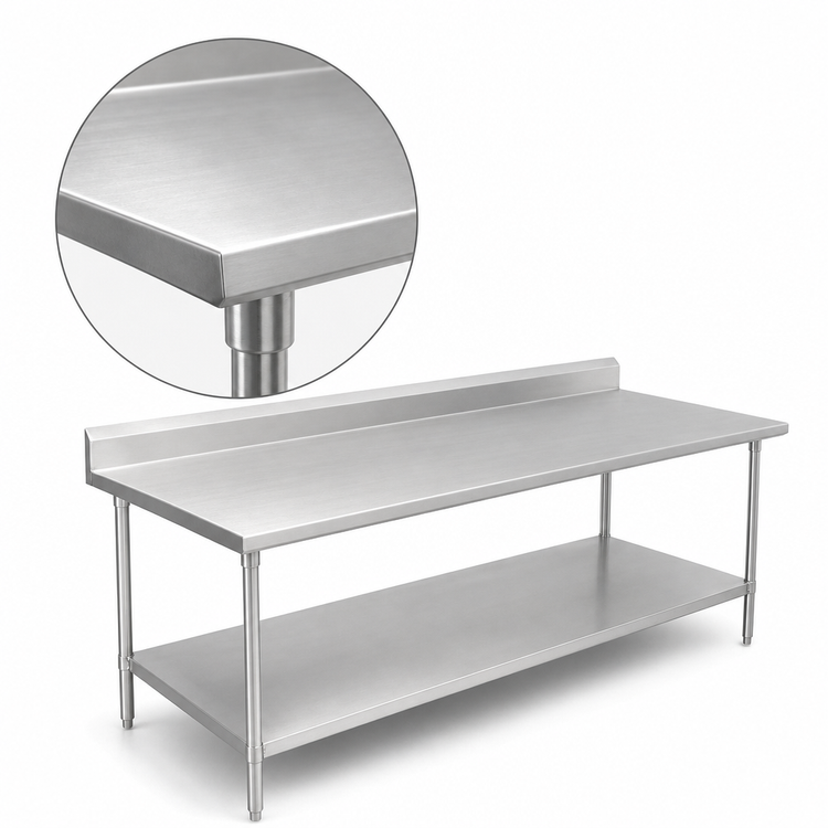 Product image #3 for John Boos Stallion 120" x 24" Stainless Steel Work Table with 5" Backsplash and Undershelf