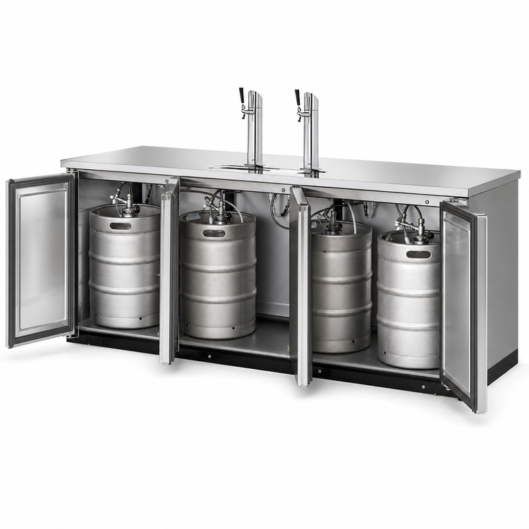 Product image #3 for True Flat-Top Stainless Steel Direct Draw Beer Dispenser, 4 Half-Barrel Keg Capacity, 3 Solid Swing Doors