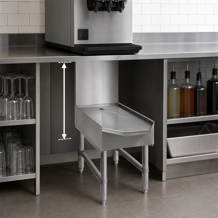 Product image #3 for Advance Tabco Underbar Basics™ Freestanding Stainless Steel Frozen Drink Machine Stand with Drain, 18 Inch Wide