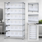 Thumbnail image #3 for Quantum WR8-240CL Stationary Bin Wire Shelving System, 8 Shelves, 28 Clear Bins, 36 x 14 x 74 Inches, Chrome Plated, 800 lb. per Shelf