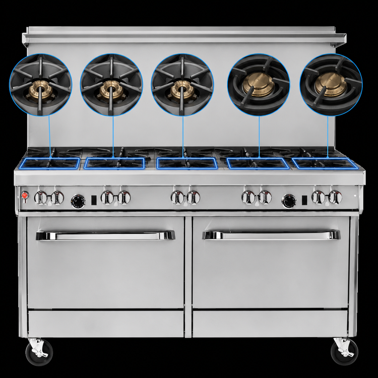Product image #3 for Southbend Ultimate 60-Inch Gas Restaurant Range with 5 Burners, 24-Inch Griddle, Convection Oven, and Cabinet Base