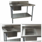 Thumbnail image #3 for BK Resources BKMPT-3060S-LHD 60" x 30" Stainless Steel Sink Table with Left-Hand Sink, 18-Gauge Top, Marine Edge and 6" Riser