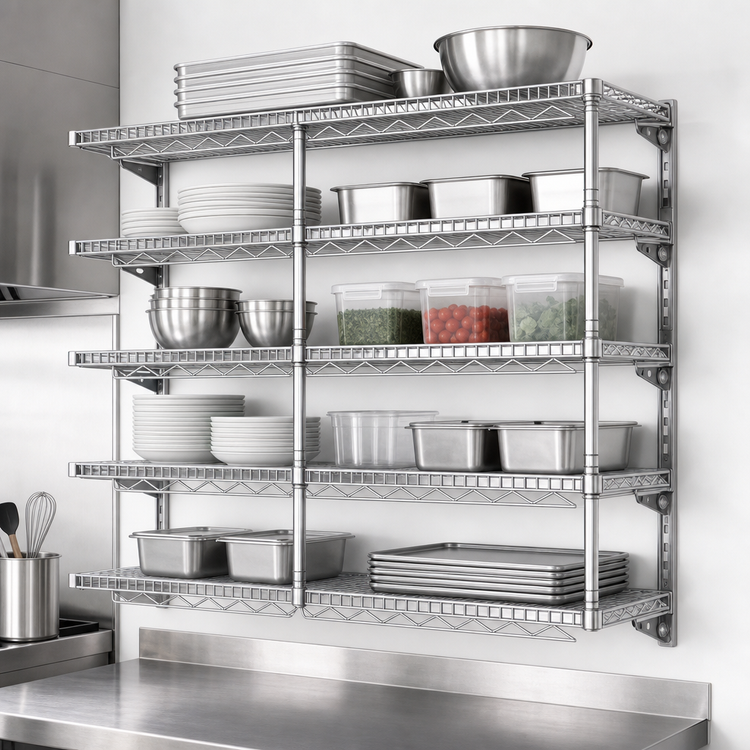 Product image #3 for Eagle Group QuadTruss 5-Tier Piggyback Wall-Mounted Wire Shelf Kit, 36 x 18 Inch, Chrome Finish