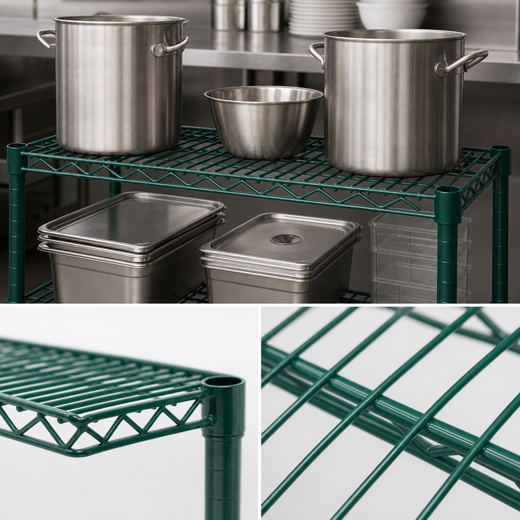 Product image #4 for Advance Tabco Special Value Series Heavy-Duty Wire Shelf, 42 x 18 Inches, Green Epoxy Coated