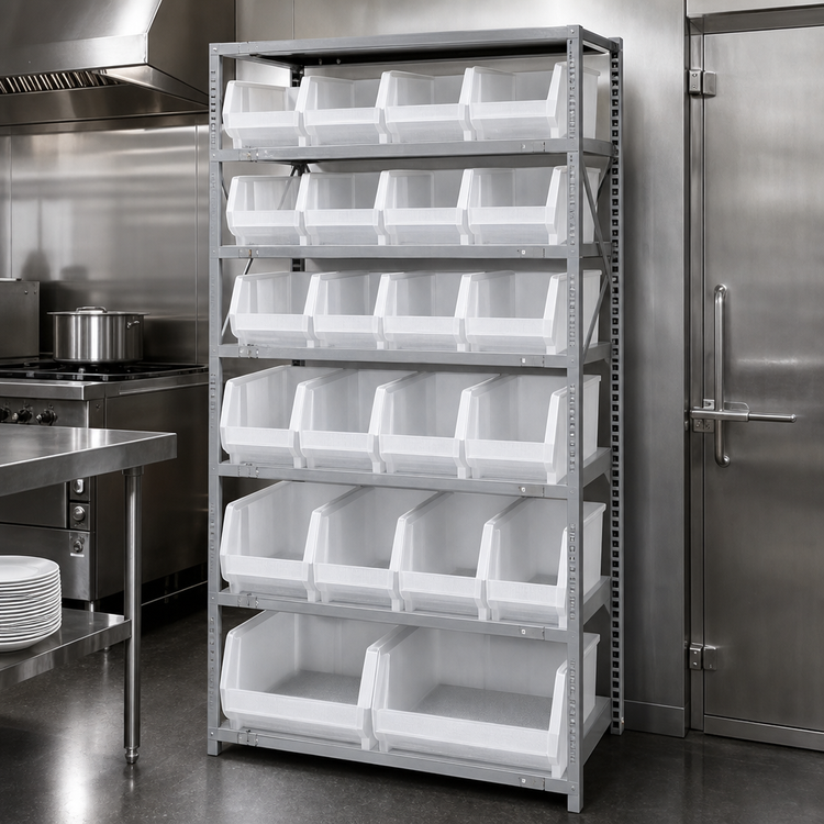 Product image #3 for Quantum Heavy-Duty Stationary Wire Shelving Unit with Clear Bins, 24 x 36 x 75 Inches