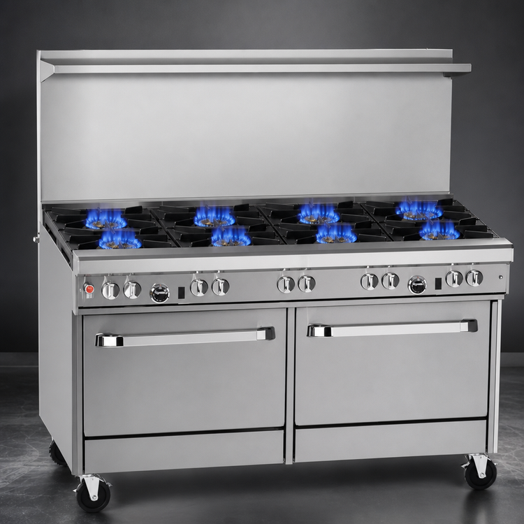 Product image #3 for Southbend Ultimate 60-Inch Gas Restaurant Range with 8 Open Burners, 2 Standard Ovens, and Backriser Hi-Shelf
