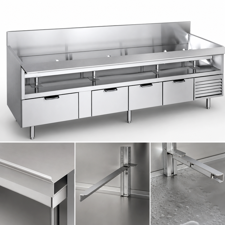 Product image #3 for La Rosa L-74102-30 102" Four-Section Refrigerated Equipment Stand with Drawers