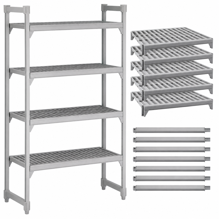 Product image #4 for Cambro Camshelving Premium 18" x 48" Vented 5-Shelf Polymer Shelf Kit, Speckled Gray
