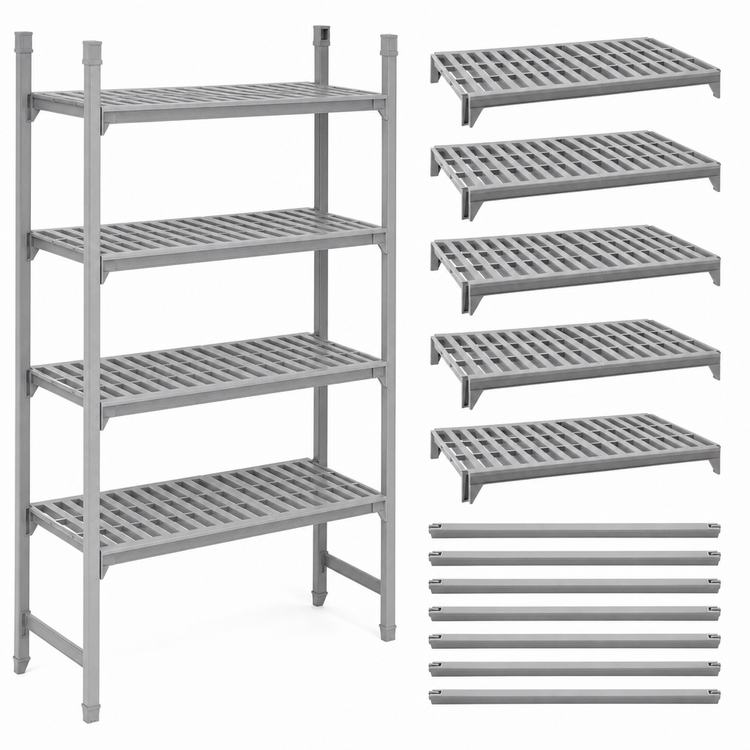 Product image #4 for Cambro Camshelving Premium 21-Inch x 48-Inch 5-Shelf Vented Shelf Kit, Speckled Gray
