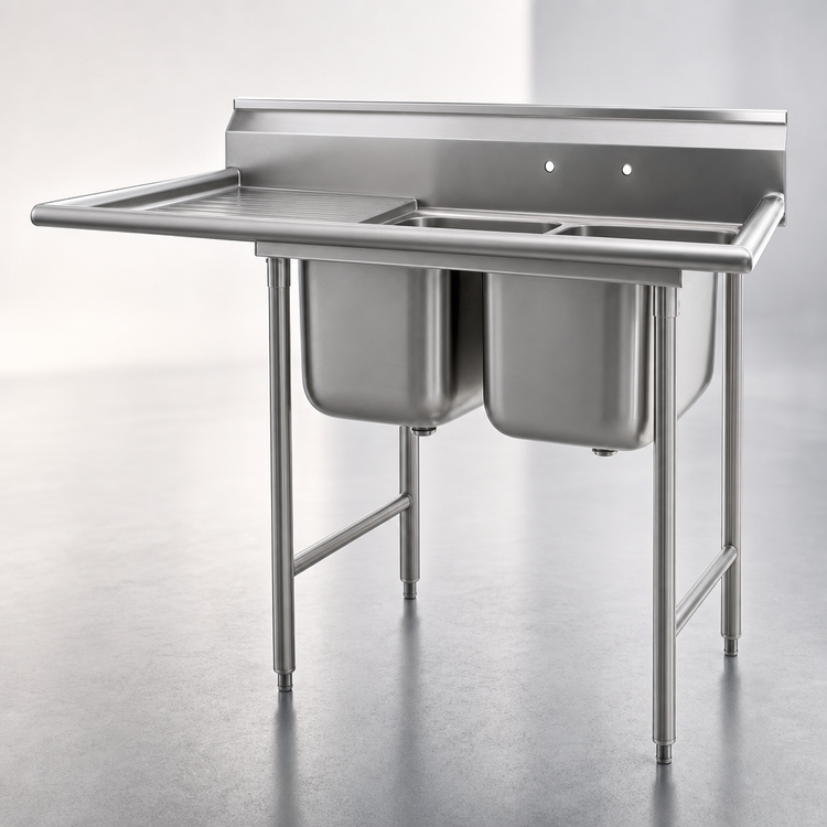 Product image #3 for Eagle Group 414 Series 2-Compartment Floor Model Stainless Steel Sink with 24-Inch Left Drainboard