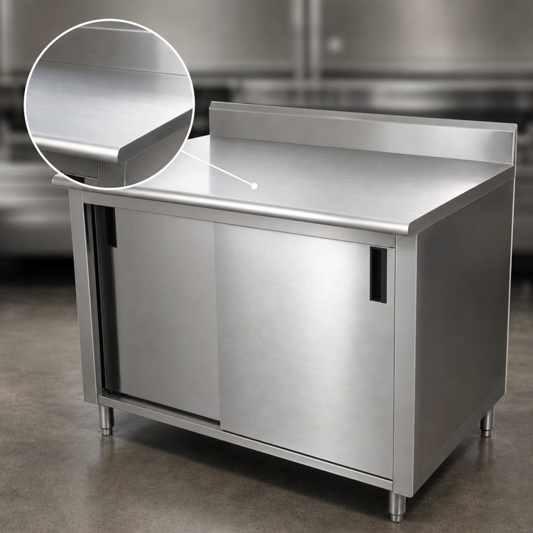 Product image #3 for Advance Tabco Enclosed Stainless Steel Work Table with Sliding Door Cabinet Base, 72 x 30 Inch, 5 Inch Backsplash