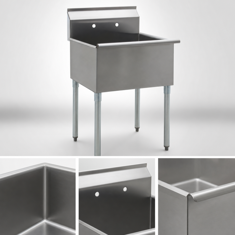 Product image #3 for Eagle Group Floor Model One-Compartment Utility Sink, 18 x 18 Inch Bowl, No Drainboards, 16-Gauge 430 Stainless Steel