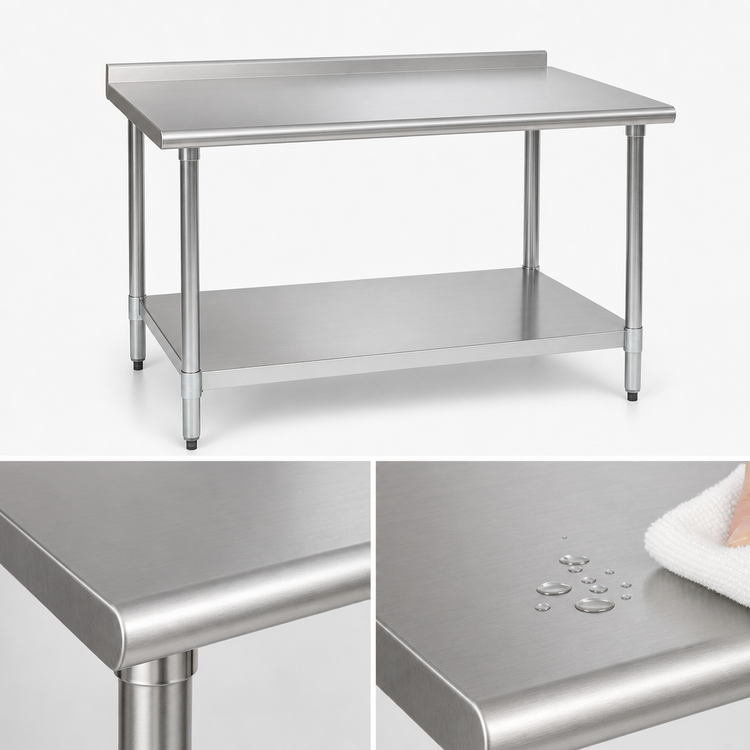 Product image #3 for BlendPort Budget Series 84 in. W x 30 in. D Stainless Steel Work Table with Rear Upturn and Adjustable Undershelf