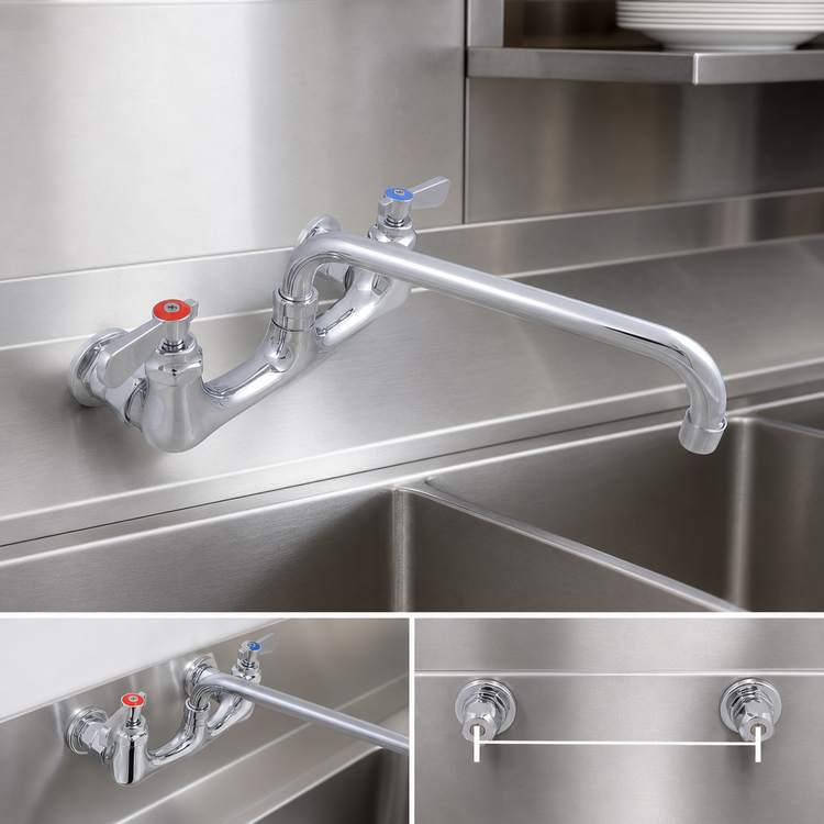 Product image #3 for OptiFlow Heavy Duty Splash-Mount Commercial Faucet with 12-Inch Swing Spout, 8-Inch Centers