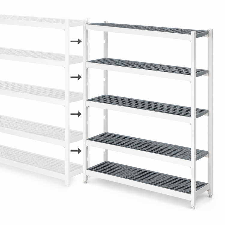Product image #3 for Fermostock 4-Tier Polymer Shelving Unit Expansion Kit, 26W x 22D x 66H, Gray, Add-On Unit