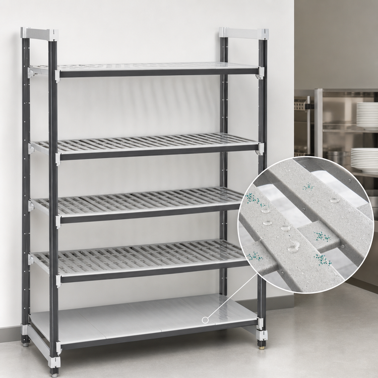 Product image #3 for Cambro Camshelving Elements XTRA 5-Tier Stationary Starter Polymer Shelving Unit, 18 x 60 x 84 Inches, Speckled Gray