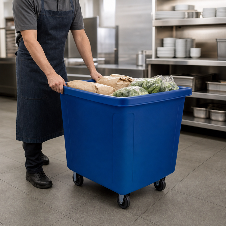 Product image #3 for Rubbermaid Commercial Products Mobile Open-Top Cube Truck, 16 Cu. Ft., 500 lb. Capacity, Dark Blue