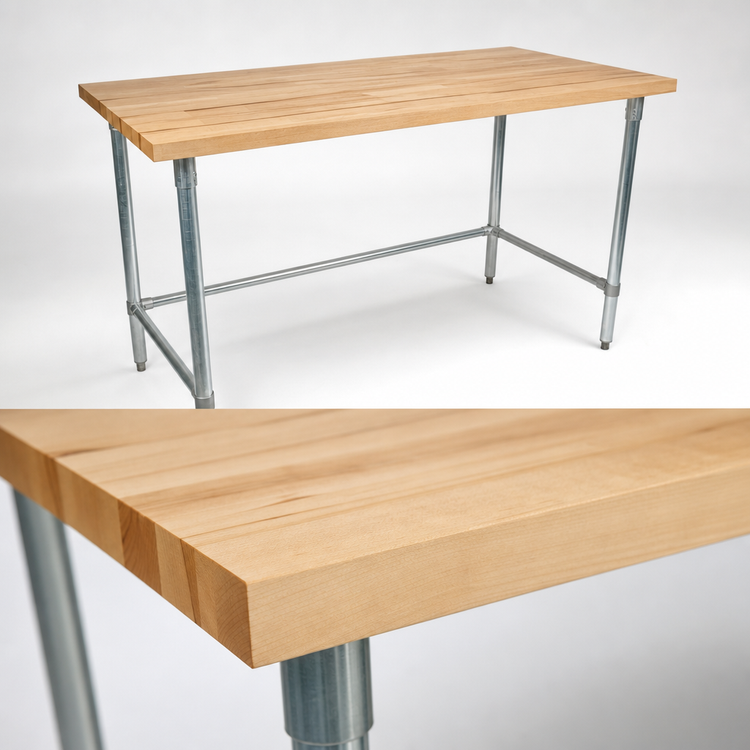 Product image #3 for BK Resources 60 Inch x 30 Inch Hard Maple Flat Top Work Table with Stainless Steel Open Base