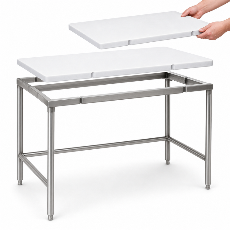 Product image #3 for Eagle Group 48 Inch x 24 Inch Poly Top Cutting Table with Stainless Steel Tubular Base