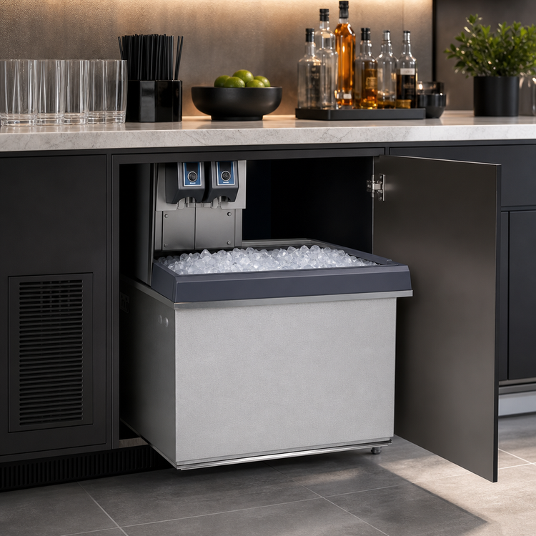 Product image #3 for Follett Vision VU155N0LP Low Profile Ice and Water Dispenser with 150 lb Storage, Left Push-Button Dispense